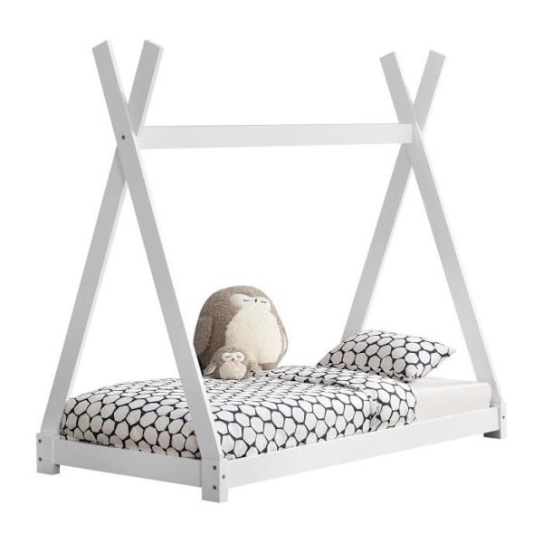 Barnsäng - Tipi - Vitfuru - 80x160 cm - 1 plats - Lätt montering Vit