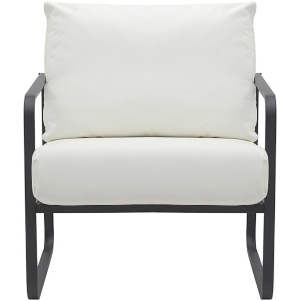 Retro chic design lounge chair in white PVC and matte black metal frame 10_0002816 Vit
