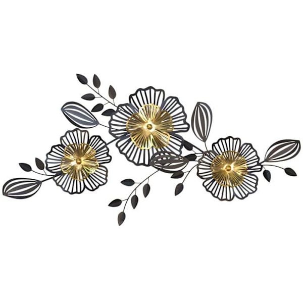 Väggdekoration i svart och guld metall – Blommor och blad DEC050050 Metall