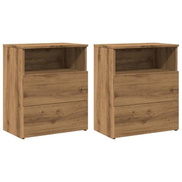 Sæt med 2 natborde med to skuffer og åbent rum 50 x 32 x 60 cm af ingeniørtræ i egetræfarve DEC035054 kastanj