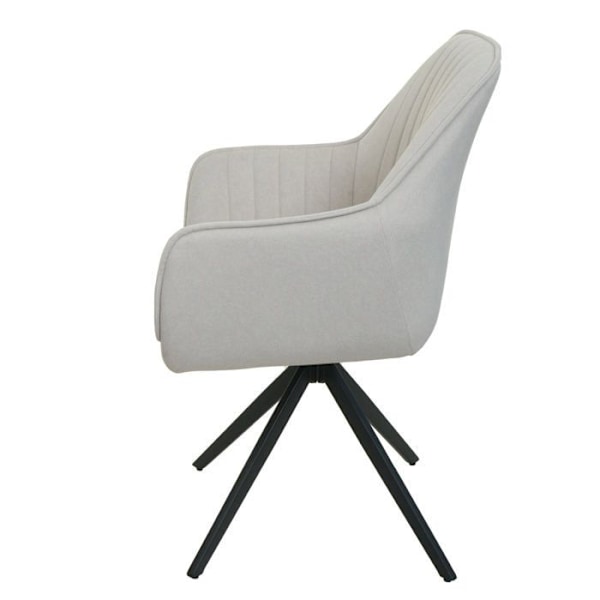 Set om 6 matstolar med armstöd, snurrande sits i cremefärgad tyg, trebent ram 04_0007746 Grädde