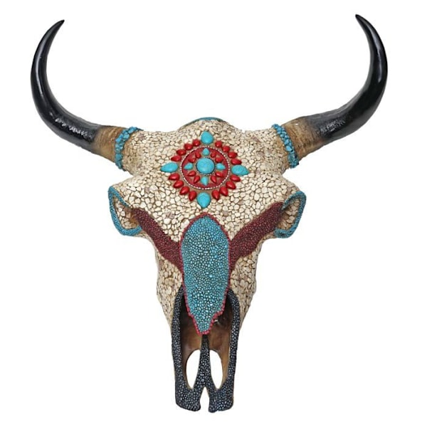 Vasikkaskull ja häränpää trofee mosaiikkipolyresiinistä 51x50x25cm 04_0002820 Flerfärgad