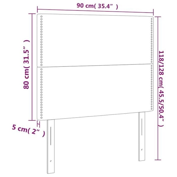 Hovedgærde til seng med LED-møbel 90 x 5 x 118/128 cm i lys grå stof TDL0201242 Grå