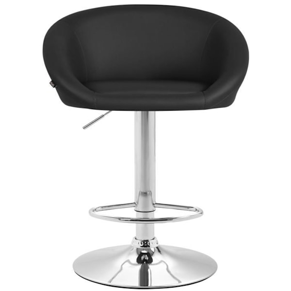 Bar stool x1 säädettävä ja pyörivä, pyöreä selkänoja mustasta PVC:stä, jalusta kromimetallia TDB10804 Metall