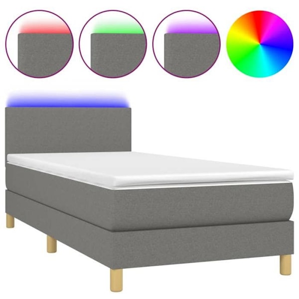 LED sengramme med gavl madras 100x200 cm mørkegrå stof TDL0208428 Mörkgrå