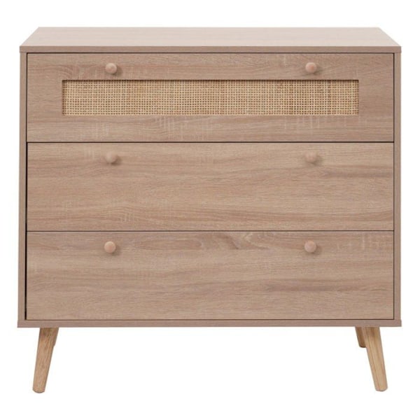 Kommodi, jossa on 3 laatikkoa, buffet kubu, rottinkipuu, melamiini, 78x80x39 cm, tammi-ilme 04_0006540 kastanj