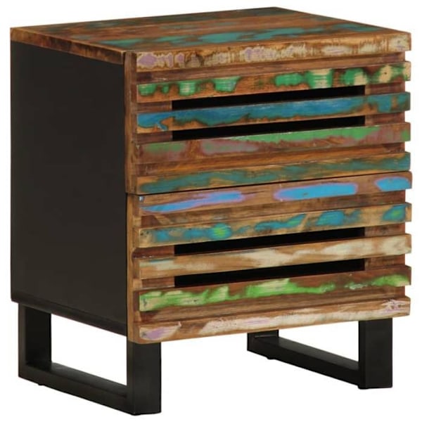 Sæt af 2 natborde med to skuffer 40 x 34 x 46 cm massivt genbrugs træ multicolor og stål DEC034804 kastanj
