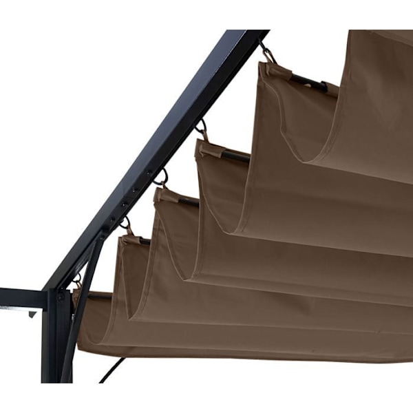 Paviljong pergola trädgård stabil ram 6 + öppningsbart tak 3,5 x 3,5m taupe-brun