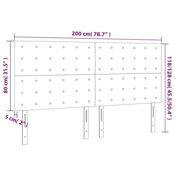 Hovedgærde til soveværelse med LED-møbler 200 x 5 x 118/128 cm lys gråt stof TDL0201325 Grå