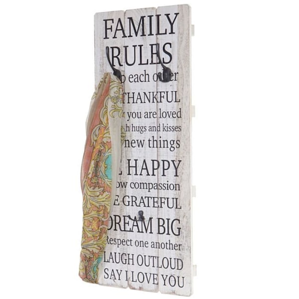 Væghængt jakkeholder Family Rules skabspanel med 3 kroge 76x31cm 04_0003797 Guld
