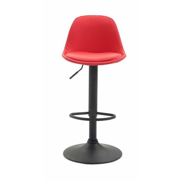 Barstol med moderne design i rød syntetisk materiale og matte sorte metalben.