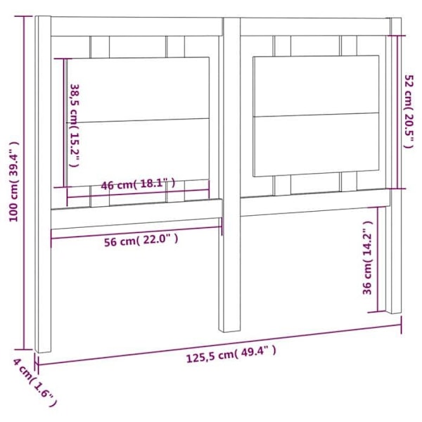 Hovedgærde - Fyrretræ - 125,5 x 4 x 100 cm - Hvid farve - Moderne design - Rustik charme Vit