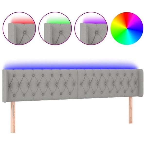 Sänggavel till sovrum med LED-möbel 183 x 16 x 78/88 ljusgrått tyg