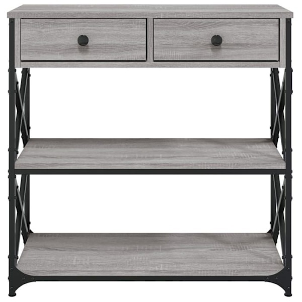 Moderne konsol bord til entre, sidebord med skuffer og hylder 75 x 28 x 75 cm, grå ingenieurtræ og metal DEC032237 kastanj