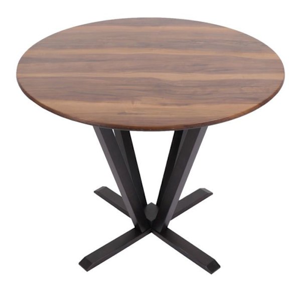 Bistrobord spisebord i træ og HPL, diameter 92 cm, udseende som sheshammel. 04_0008527 kastanj