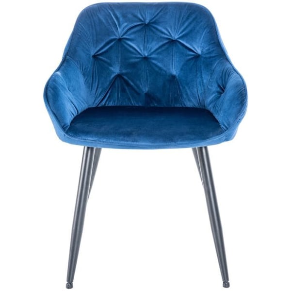 2 kpl design- ja modernityylisiä ruokapöydän tuoleja, sininen samettipäällinen ja mustat metallijalat 10_0001607 Blå