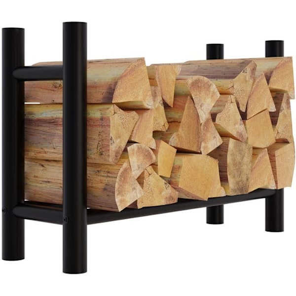 Range bûches støtte til pejs i træ til indendørs, runde ben 80x60 cm i sort metal 10_0003571 kastanj