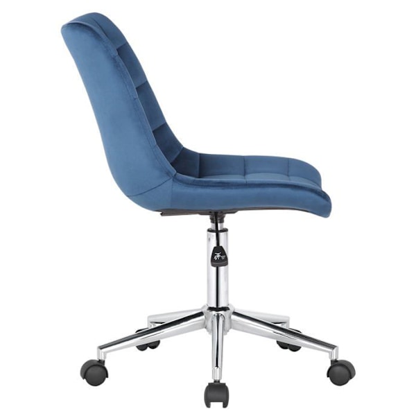 Blå sammetskontorsstol på hjul modern design justerbar höjd