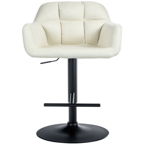 Barstol høj x1 med 360° rotationsfunktion i creme stof med dekorative syninger, sorte metalben 10_0005277 Grädde