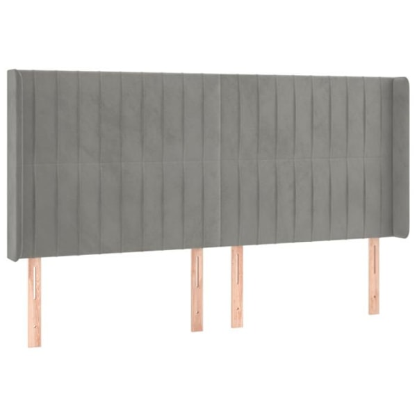 Hovedgærde til seng til soveværelse møbel med sidekant 203 x 16 x 118/128 stof i lys grå velour
