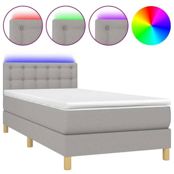 LED-sängyrekkid med sängram, hovedgjerd, madrass og overmadrass i lys grått stoff 100x200 cm TDL0207961 Grå