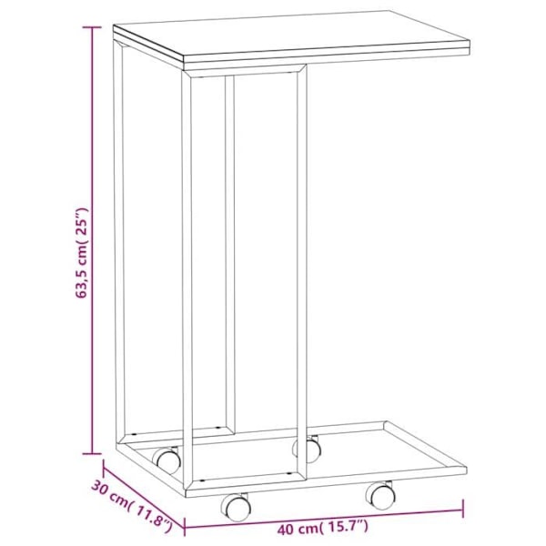 C-formet sidebord på hjul 40 x 30 x 63,5 cm sort ingeniørtræ DEC031296 kastanj