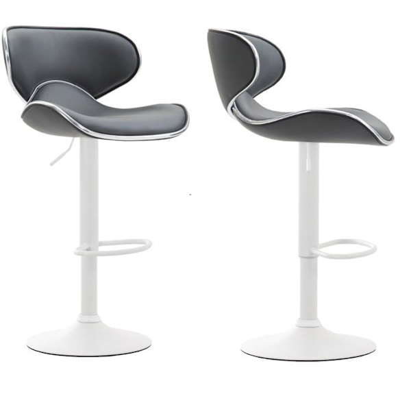 Barstole - Décoshop26 - Sæt af 2 - Moderne design - Mat hvid metal - Grå syntetisk sæde Vit