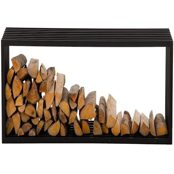Range bûches hylde support træ til pejs 150x50 cm i mat sort metal 10_0003537 kastanj