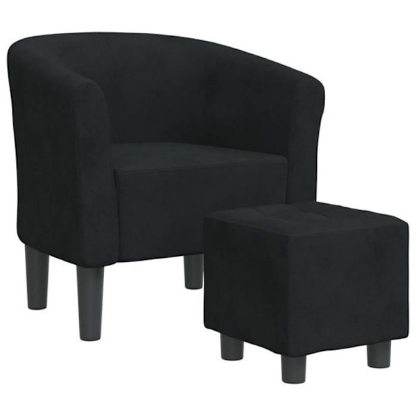 Lounge stol med komfortabelt sæde i moderne design med fodskammel i sort velour DEC026431 Svart
