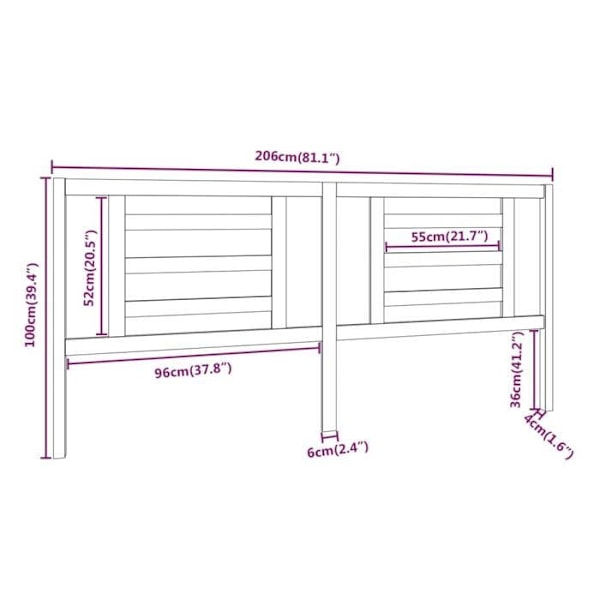 Hovedgærde - Ikke specificeret - 206 cm - Massivt træ - Grå - Moderne - Design Grå