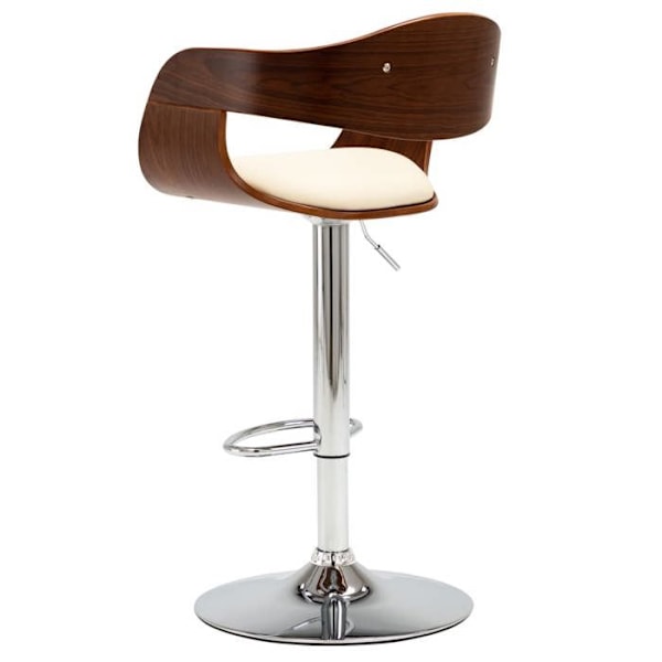 Taburett x1 hög stol retro i böjd trä och PVC kräm och metall DEC029462 kastanj