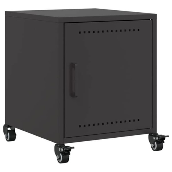 Sæt af 2 natborde med hjul og skab med dør 36 x 39 x 43,5 cm sort stål DEC035479 Svart