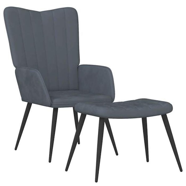 Soffa lounge fåtölj i modern design med fotpall i mörkgrå sammet DEC026524 Grå