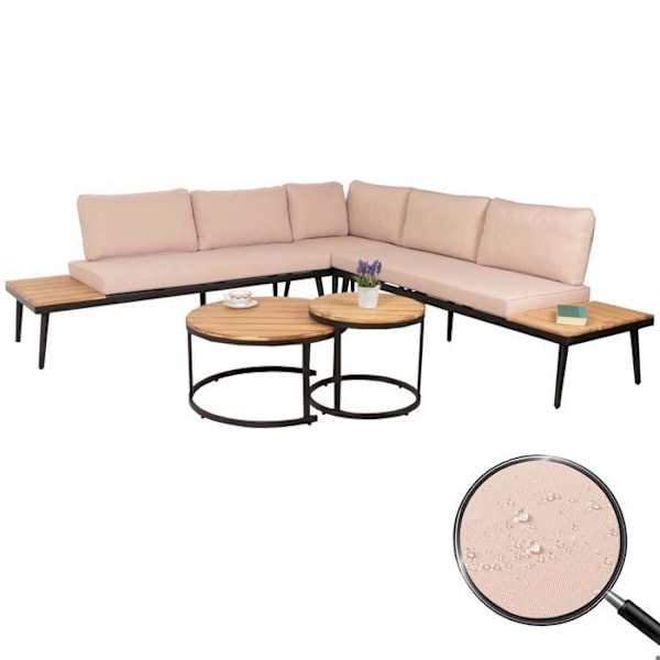 Havemøbler med to akacietræs borde i lys brun og beige puder 04_0008304 Beige