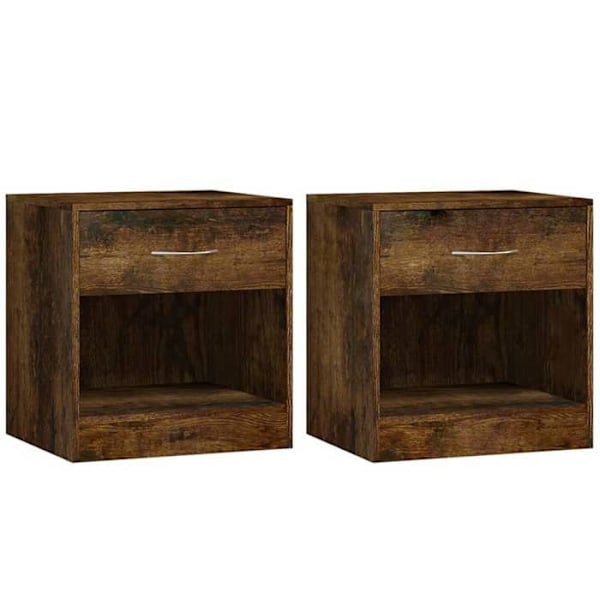 Sæt med 2 sengeborde med skuffe og åbent rum 36,5 x 30,5 x 38 cm engineering træ brun DEC034844 kastanj