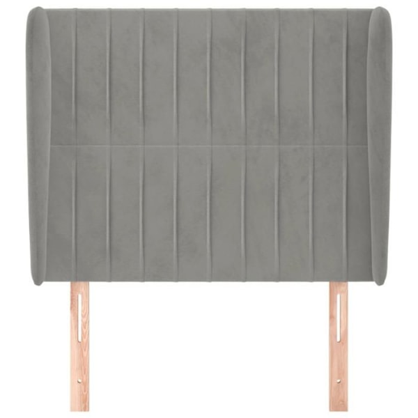 Sängynpääty lisävaruste makuuhuoneen huonekalu, jossa on sivureuna 83 x 23 x 118/128 vaaleanharmaa sametti