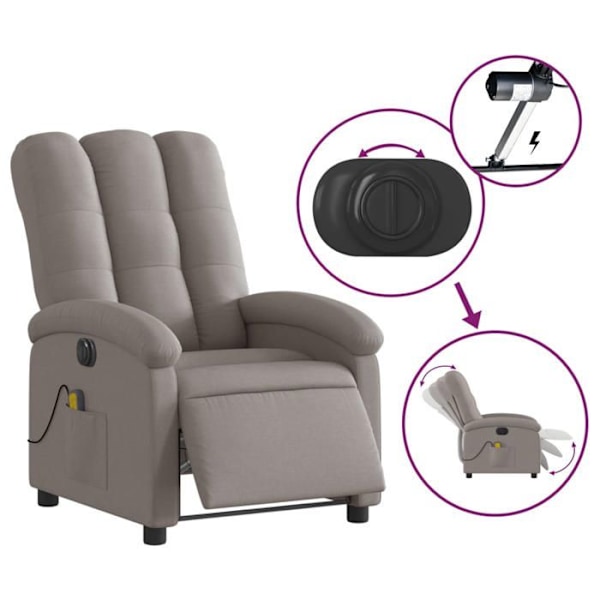 TV afslapningsstol med massagefunktion, elektrisk indstillelig, 6 massagepunkter i taupe stof DEC027271 Mol