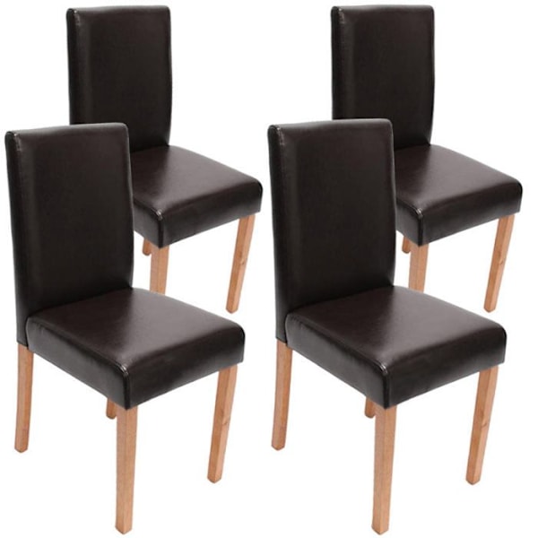 Sæt af 4 spisebordsstole i brun læder med ben i lyst træ, moderne design kastanj