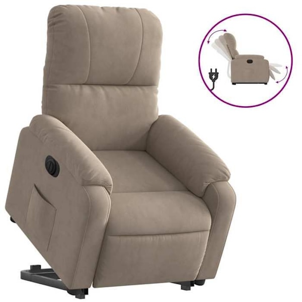 Soffa med elektrisk lyftfunktion för TV, mycket bekväm i mikrofiber tyg taupe DEC028589 Guld