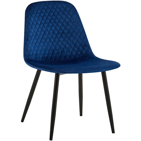 Spisestuestol x1 med dekorative diamant-syninger, blå velour-sæde, mat sort metalben 10_0002244 Blå