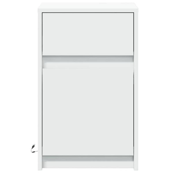 Natbord med skuffe og LED 38 x 34 x 61 cm i hvidt ingeniørtræ DEC032769 Vit