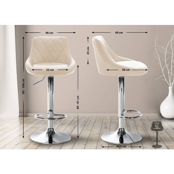 Barstol hög x 1 med dekorativa sömmar sits i PVC crème metallben 10_0005081 Grädde