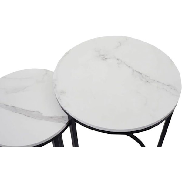 Sæt af 2 sideborde med planteholder, ender af sofaer, marmor MDF hvid og sort