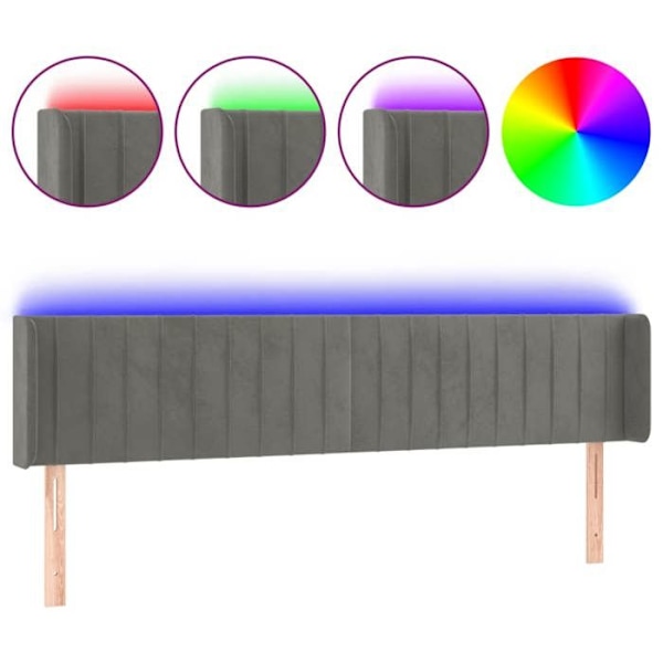 Sengegavl - Tilbehør - LED - Lys grå fløjl - 163x16x78/88 cm - Moderne design Ljusgrått