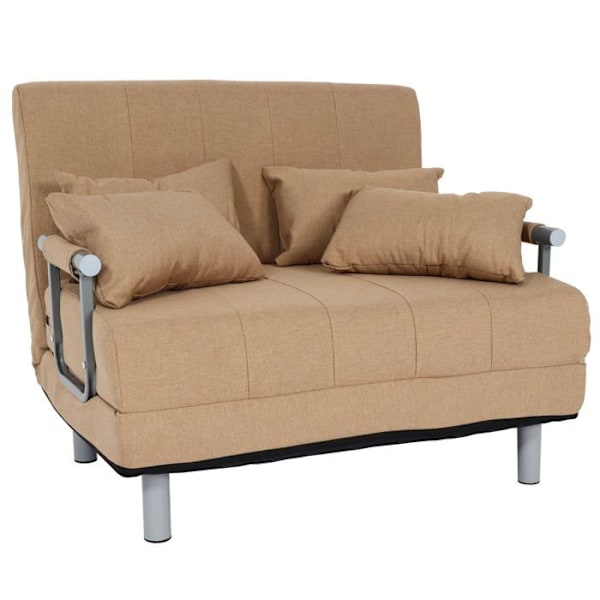 Soffa med sängfunktion, bäddsoffa, extrasäng, avslappning, sängyta 97x186 cm, cremefärgad tyg 04_0006259 Grädde