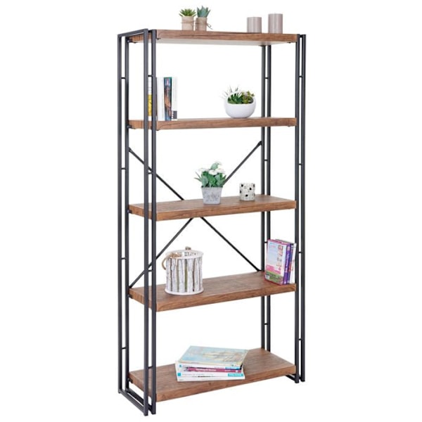 Bibliotek reol til opbevaring dekoration stue 165x80cm 5 niveauer udseende af vild eg 04_0001325 Guld