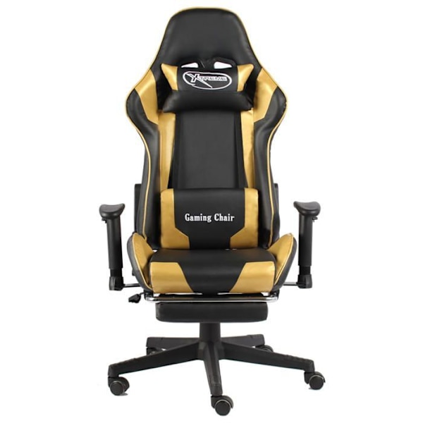 Kontorstol gaming med drejefunktion og fodskammel i guld og sort PVC DEC026024 Svart