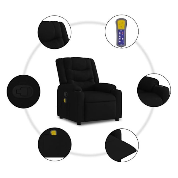 TV afslappningsstol med massagefunktion, justerbar, 6 massagesykler, sort stof DEC027058 Svart