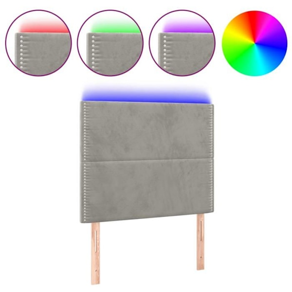 Hovedgærde accessory til seng soveværelse møbel med LED 90 x 5 x 118/128 lysegrå velour