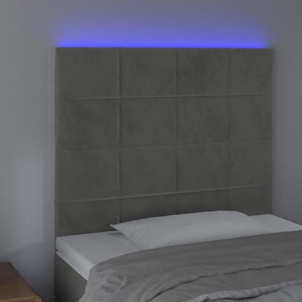 Hovedgærde til seng, soveværelse, møbel med LED 100 x 5 x 118/128 cm, lys grå velvet TDL0201458